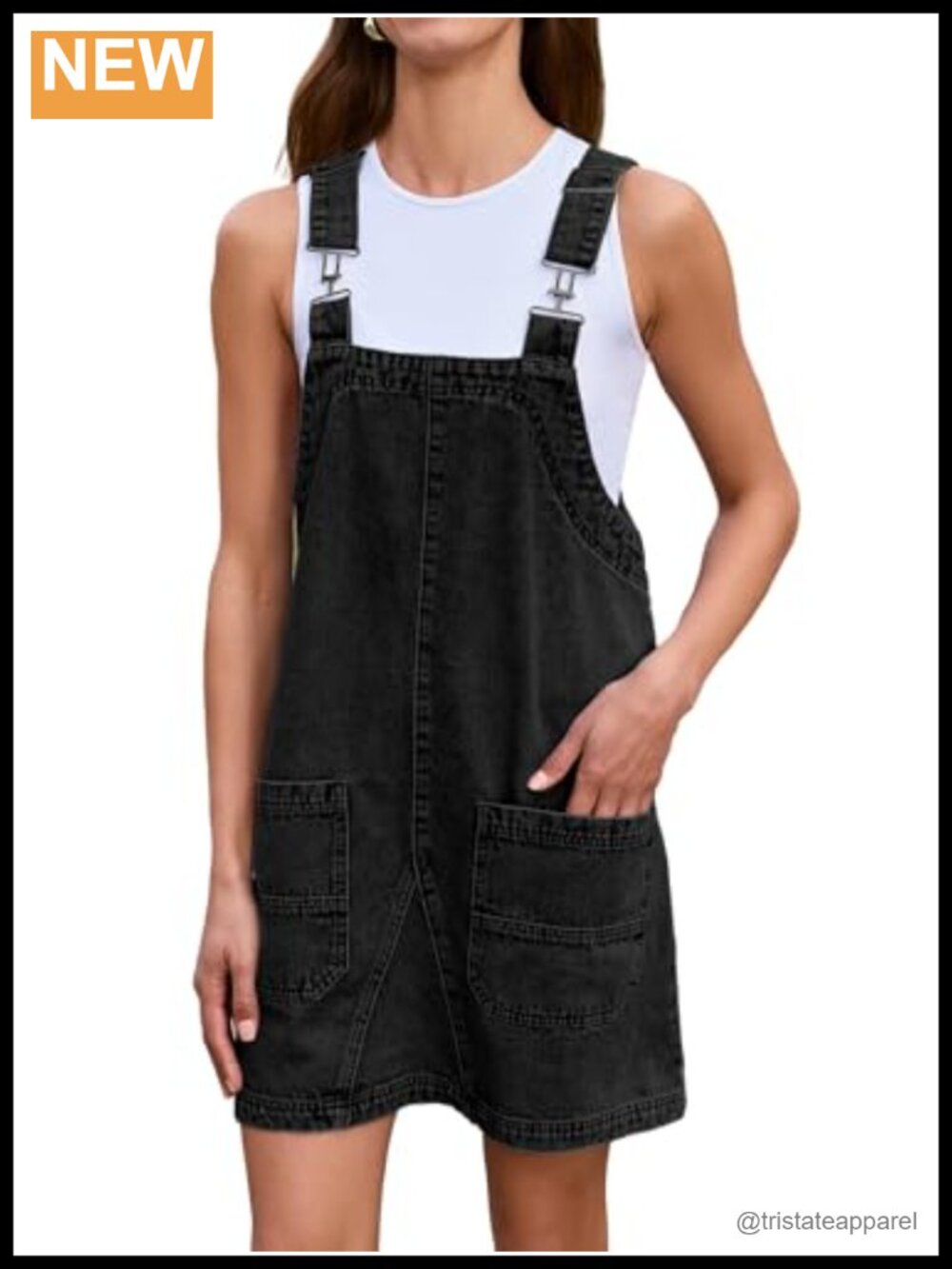 Denim Overall Dress Sleeveless Mini Pinafore Adjustable Straps Pockets